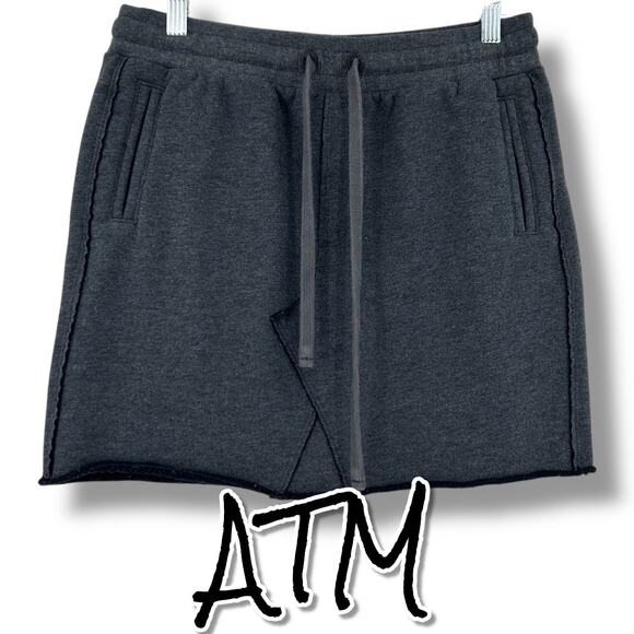 ATM Anthony Thomas Melillo Charcoal Fleece Sweat Skirt Raw Edge Womens Sz M - Picture 1 of 11